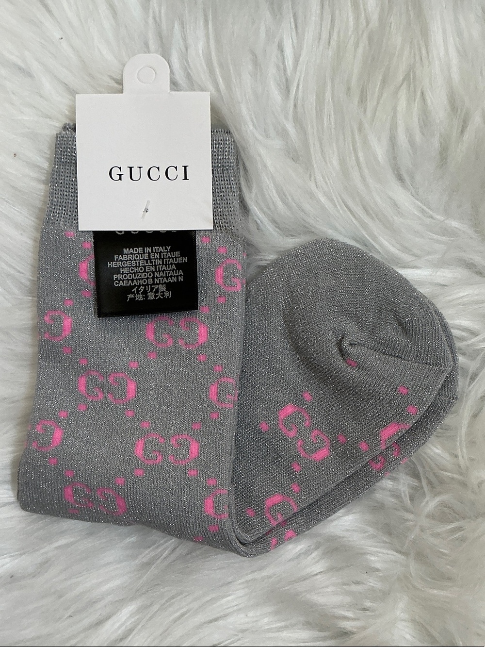 Designer GG Sparkling Glitter Gray and Pink Logo Socks